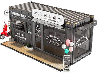 工业风loft咖啡厅、集装箱造的售卖店3d模型 工业风loft咖啡厅、集装箱造的售卖店