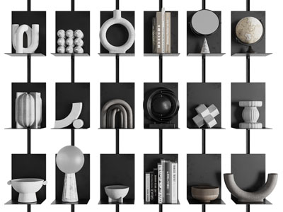 现代金属装饰架、摆件组合