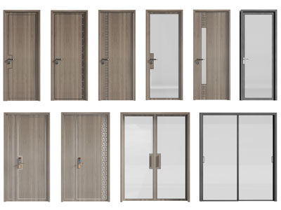 新中式单扇实木平开门、双扇玻璃推拉门