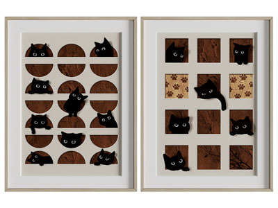 现代黑猫图案的装饰挂画3d模型 现代黑猫图案的装饰挂画