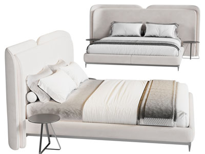 现代布艺加宽床头双人床