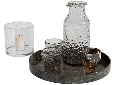 现代托盘烛台、锤纹玻璃茶具杯子