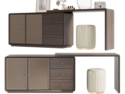 侘寂风实木化妆 梳妆台3d模型 侘寂风实木化妆 梳妆台