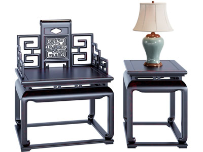 中式古典扶手椅子 边几