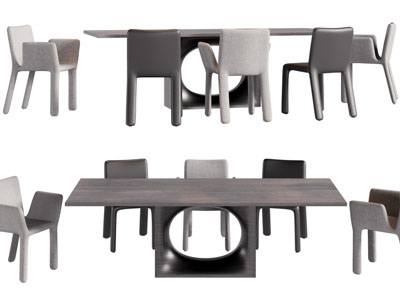 现代实木长方形餐桌椅组合3d模型 现代实木长方形餐桌椅组合