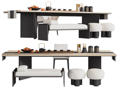 新中式茶桌椅组合3d模型 新中式茶桌椅组合