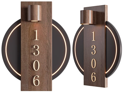 现代酒店带壁灯的门牌