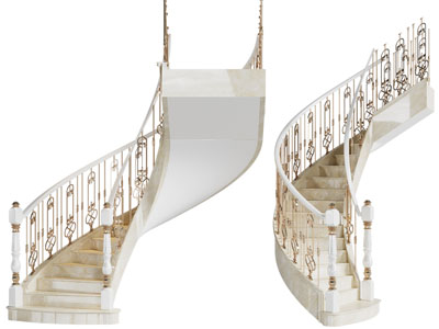 欧式雕花扶手旋转楼梯3d模型 欧式雕花扶手旋转楼梯