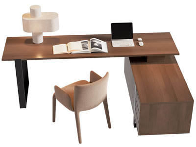 现代实木书桌椅组合3d模型 现代实木书桌椅组合