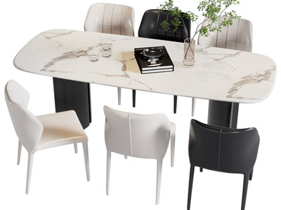 现代大理石餐桌椅组合3d模型 现代大理石餐桌椅组合