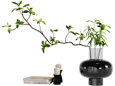 现代花瓶花卉 书籍 烛台摆件组合