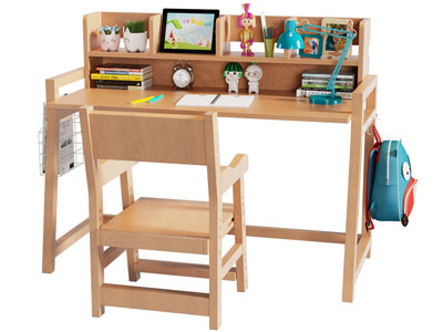 现代学生实木书桌椅组合3d模型 现代学生实木书桌椅组合