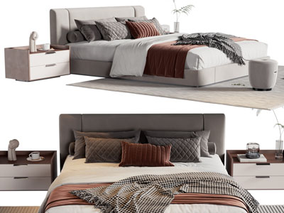 现代布艺双人床 床头柜