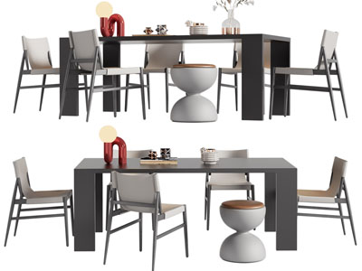 现代长方形餐桌椅组合3d模型 现代长方形餐桌椅组合