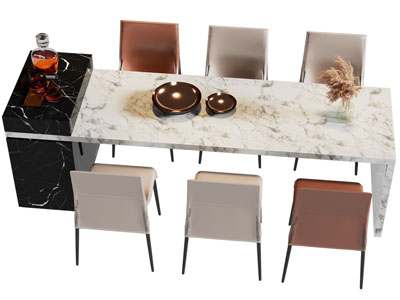 现代大理石吧台餐桌椅组合3d模型 现代大理石吧台餐桌椅组合