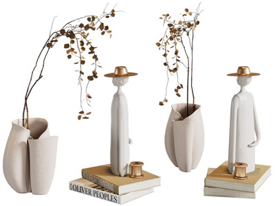 侘寂风花瓶花卉 书籍 雕塑摆件组合