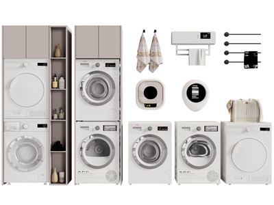 现代阳台洗衣机 烘干机收纳柜 毛巾架