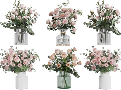 现代玻璃花瓶花卉 摆件组合