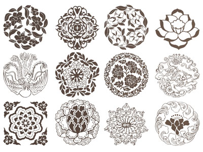 新中式花朵花卉雕花 墙饰 剪纸 剪影