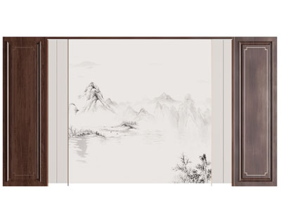 新中式背景墙3d模型 新中式背景墙