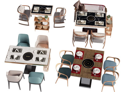 新中式火锅店餐桌椅组合3d模型 新中式火锅店餐桌椅组合