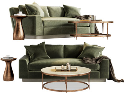 现代轻奢布艺双人沙发 茶几组合