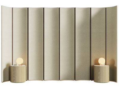 侘寂风弧形床背景墙 床头几3d模型 侘寂风弧形床背景墙 床头几