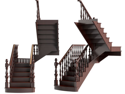 美式实木转角 旋转楼梯3d模型 美式实木转角 旋转楼梯