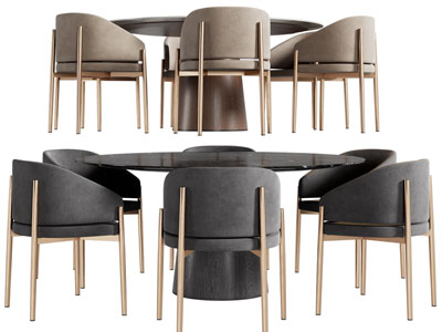 现代轻奢圆形餐桌椅组合3d模型 现代轻奢圆形餐桌椅组合