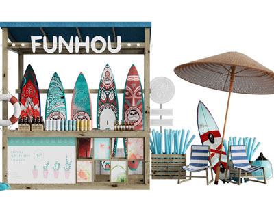 现代海洋沙滩冲浪板 饮料售卖点 摊位3d模型 现代海洋沙滩冲浪板 饮料售卖点 摊位