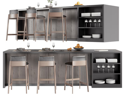 现代吧台吧椅3d模型 现代吧台吧椅