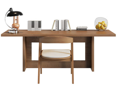 现代实木长方形书桌椅组合3d模型 现代实木长方形书桌椅组合