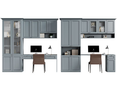 美式带书桌椅的实木书柜3d模型 美式带书桌椅的实木书柜