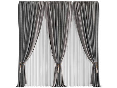 现代布艺窗帘窗纱3d模型 现代布艺窗帘窗纱