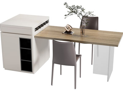 现代带收纳的餐桌椅组合3d模型 现代带收纳的餐桌椅组合