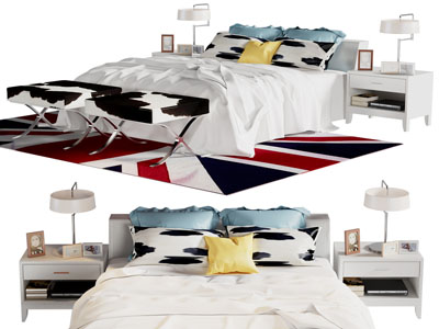 现代双人床、床头柜