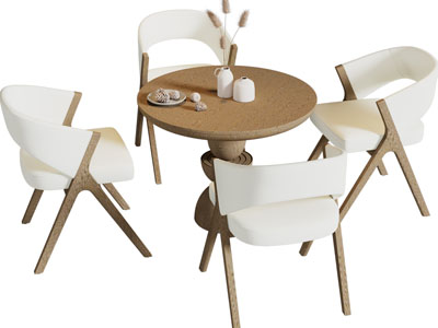 侘寂风圆形休闲桌椅组合3d模型 侘寂风圆形休闲桌椅组合