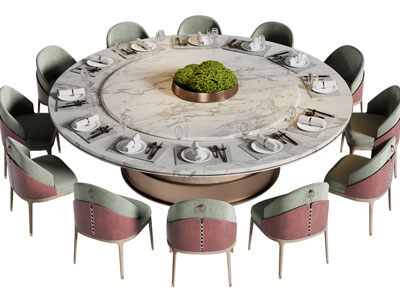 现代圆形大理石餐桌椅组合3d模型 现代圆形大理石餐桌椅组合