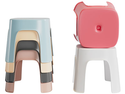 现代套叠在一起的塑料凳子