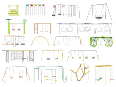 现代户外社区、庭院、公园秋千架组合