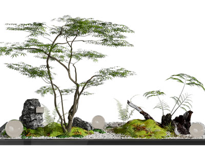 新中式树木、假山、石子景观园艺小品