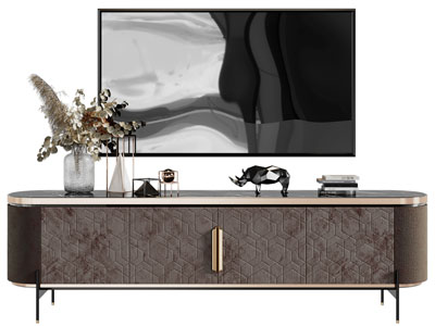 现代轻奢电视柜、电视机