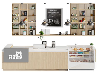 现代实木咖啡甜品店前台接待台3d模型 现代实木咖啡甜品店前台接待台