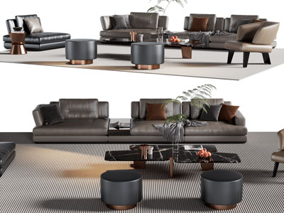 现代多人、单人沙发和茶几组合