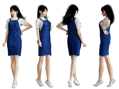 现代穿背带裙的女孩、姑娘、女子、女人人物