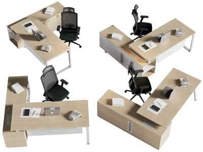 现代可旋转的办公桌椅组合3d模型 现代可旋转的办公桌椅组合