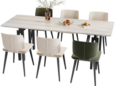 现代长方形餐桌椅组合3d模型 现代长方形餐桌椅组合