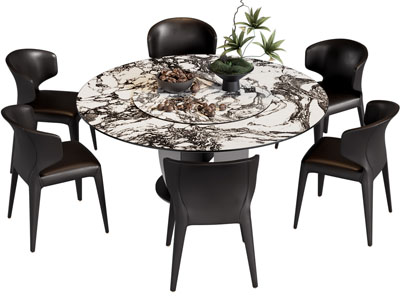 现代圆形大理石餐桌椅组合3d模型 现代圆形大理石餐桌椅组合