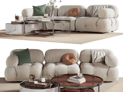 现代拼接多人沙发和茶几组合