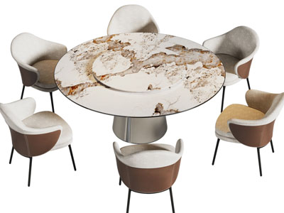 现代大理石圆形带转盘的餐桌椅组合3d模型 现代大理石圆形带转盘的餐桌椅组合